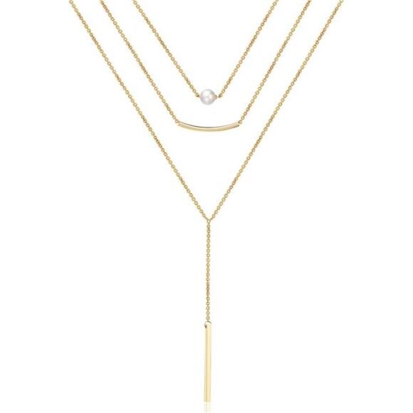 Jewelry - Dainty Layered Choker Necklace, Handmade 14K Gold Plated Y Pendant